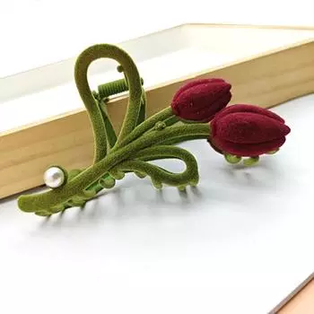 1 шт. Модные бархатные заколки для волос в виде цветка тюльпана с жемчугом для женщин, девушек, держатель для хвостика, аксессуары для густых волос
