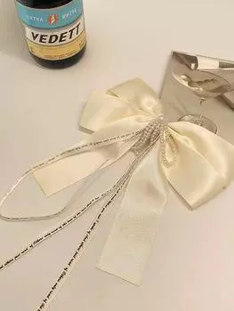 1 шт. Модные белые жемчужные цепочки, заколки-банты с лентами для женщин, девочек, аксессуары для волос для вечеринок