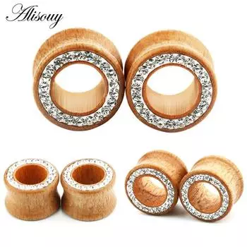 1 шт., модные беруши, деревянные туннели для плоти, циркон, кристалл, стразы, 8 мм-16 мм, седловидные конусы для ушей, ювелирные изделия для пирсинга для мужчин и женщин 8mm