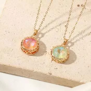 1 шт. модные цветные круглые подвески ожерелья для женщин золотого цвета из нержавеющей стали ожерелье ювелирные изделия аксессуары для вечеринок розовый