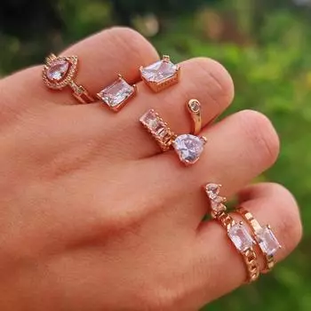 1 шт. Модные геометрические фигуры кубического циркония открывающиеся регулируемые кольца для женщин парное кольцо штабелируемые ювелирные изделия аксессуары для вечеринок