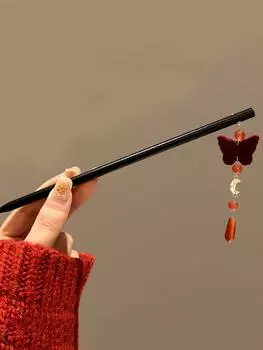 1 шт. Модные изысканные палочки для волос с бабочкой, счастливой надписью и жемчужной кисточкой для женщин, девочек, для вечеринки, аксессуары для волос