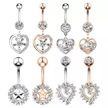 1 шт., модные кольца для пупка в форме сердца, сталь 316L, циркон, пентаграмма, пирсинг пупка, хирургические женские украшения для пирсинга живота Style 2 серебряный