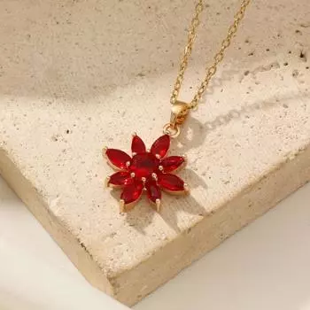 1 шт. модные красные/зеленые цветы циркония кулон ожерелья для женщин золотого цвета из нержавеющей стали ожерелье ювелирные изделия аксессуары для вечеринок красный