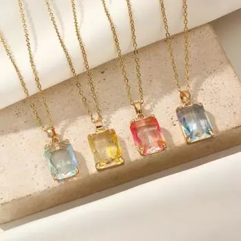 1 шт. модные квадратные циркониевые подвески ожерелья для женщин золотого цвета из нержавеющей стали ожерелье ювелирные изделия аксессуары для вечеринок красный