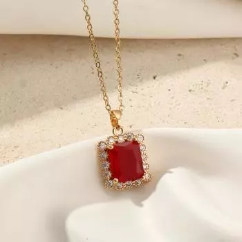 1 шт. модные квадратные циркониевые подвески ожерелья для женщин золотого цвета из нержавеющей стали ожерелье ювелирные изделия аксессуары для вечеринок красный