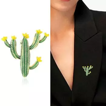 1 шт. модные милые броши в виде кактуса со стразами, украшения для одежды, милые растения, аксессуары для вечеринок зелёный