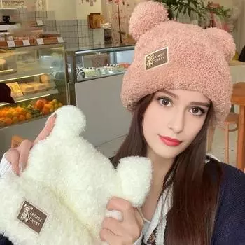 1 шт. Модные милые повседневные шапки-ушанки с медвежьими ушками, противохолодные, утолщенные, вязаные, теплые, плюшевые хаки