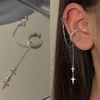 1 шт. модные мини-серьги-каффы без пирсинга для женщин, поддельные серьги-клипсы с кисточками и звездами для женщин, ювелирные изделия серебряный