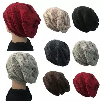 1 шт. модные мужские и женские вязаные шапки-шарфы мягкие теплые зимние шапки-бини термовязаные шапки чёрный