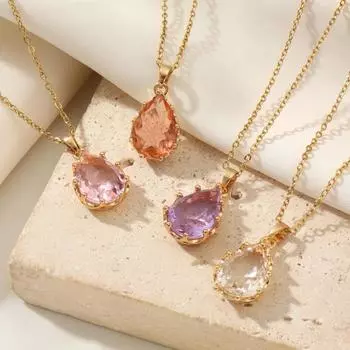 1 шт. модные ожерелья с подвеской из циркония в форме капли воды для женщин, ожерелье из нержавеющей стали золотого цвета, ювелирные изделия, аксессуары для вечеринок розовый