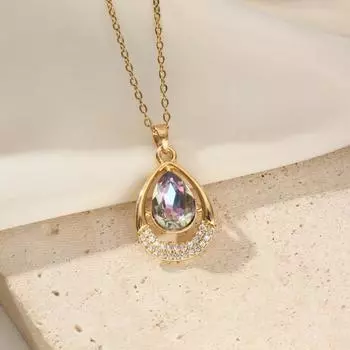 1 шт. модные ожерелья с подвеской из циркония в форме капли для женщин, ожерелье из нержавеющей стали золотого цвета, ювелирные изделия, аксессуары для вечеринок золотой