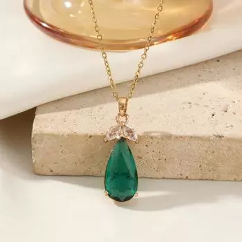 1 шт. модные ожерелья с подвеской из циркония в форме капли для женщин, ожерелье из нержавеющей стали золотого цвета, ювелирные изделия, аксессуары для вечеринок синий