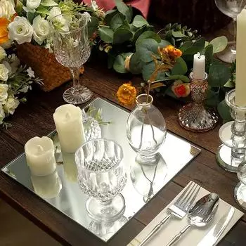 1 шт. модные романтические ретро зеркала подносы настенные наклейки квадратная тарелка свадебный декор праздничные принадлежности 15cm серебряный