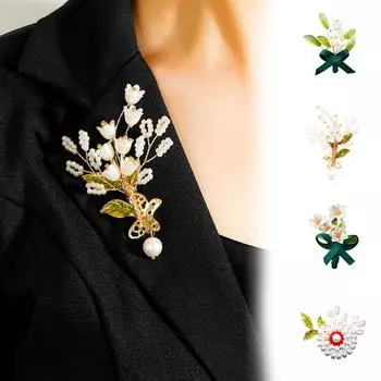 1 шт., модные роскошные броши с белыми цветочными листьями, изысканные булавки с растениями и цветами, аксессуары, креативные