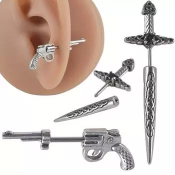 1 шт. модные серьги-гвоздики из нержавеющей стали с внешней резьбой 16 г, прямые серьги-гвоздики с крестом и мечом, серьги для пирсинга