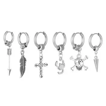 1 шт., модные серьги-гвоздики с крестом и перьями в стиле панк-рок для женщин и мужчин, высококачественные украшения для ушей в стиле хип-хоп