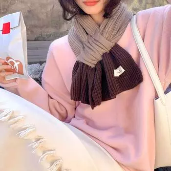 1 шт. Модный элегантный шарф с крестиком, зимний теплый однотонный мягкий вязаный маленький шейный платок серый