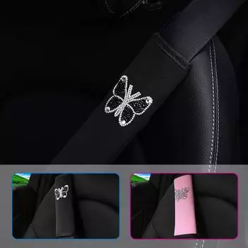 1 шт. модный чехол для ремня безопасности сиденья автомобиля из дышащей ткани с бриллиантовыми бабочками, аксессуары чёрный