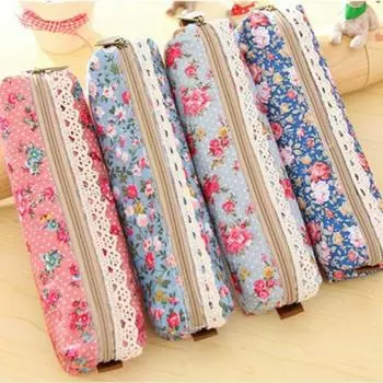 1 шт. модный мини ретро цветок цветочный кружевной пенал ручка сумка многофункциональная молния пенал сумка подарочные канцелярские принадлежности темно-синий