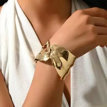 1 шт. Модный минималистский геометрический дизайн с морщинами, ажурный металлический браслет-манжета для элегантной индивидуальности женщин, повседневный подарок для пары на отдыхе Size-one size золотой