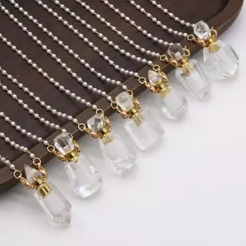 1 шт. модный натуральный камень прозрачный кварц флакон духов кулон жемчужная цепочка ожерелья для женщин свадебные украшения поставки 15x34mm