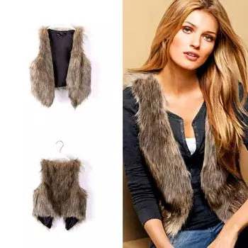 1 шт. модный однотонный женский жилет в европейском стиле из искусственной кожи с мехом и V-образным вырезом XL