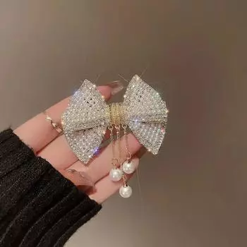 1 шт. модный темпераментный бант с кисточкой и жемчугом, аксессуар для волос, головной убор для девочек, полузажим, универсальная весенняя заколка