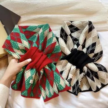 1 шт. модный вязаный шарф зимний теплый однотонный рождественский стиль мягкий утолщенный женский шарф