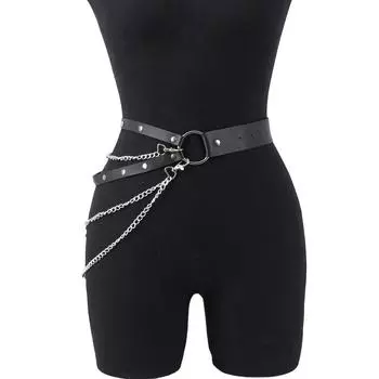1 шт. Модный женский пояс для чулок, пояс-цепочка на бедра, украшение в виде круга, аксессуары в стиле панк, наряд для фестиваля и рейва One size чёрный