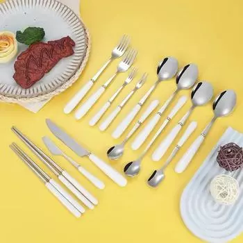 1 шт. молочно-белая керамическая посуда кухонные столовые приборы нож для стейка столовая вилка чайная ложка десертная вилка для торта палочки для еды стальные кофейные