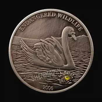 1 шт. монгольская памятная монета с животными, усыпанная бриллиантами, древнее серебро, высокий рельеф, животные ча swan