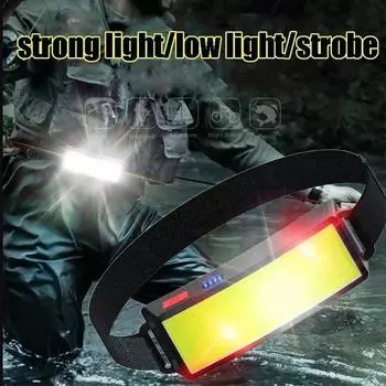 1 шт. Мощный налобный фонарь COB со встроенной батареей Type-C, перезаряжаемый налобный фонарь для кемпинга, рыбалки, бега, водонепроницаемый налобный фонарь 1pcs