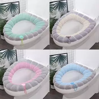 1 шт. моющийся чехол на сиденье для унитаза, зимняя теплая подушка для сиденья для унитаза, коврик для туалета, вязаный О-образный чехол для туалета, теплый чехол