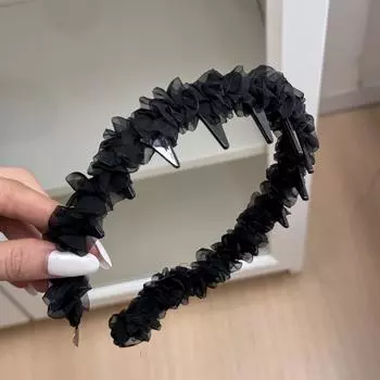 1 шт. мягкая бежевая милая сетчатая плиссированная темпераментная повязка на голову с зубчиками для предотвращения скольжения и увеличения высоты макушки