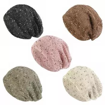 1 шт. мягкая дышащая шапка-бини в стиле ретро с выемками, тюрбан, головной убор, пуловер, повязка на голову, вязаная шапка, ручная работа, кружевная сетка чёрный