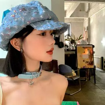 1 шт. Мягкая дышащая зимняя теплая шапка художника, милый головной убор, винтажная элегантность, мода, блестящий берет, ковбойская шляпа с узорами в виде облаков