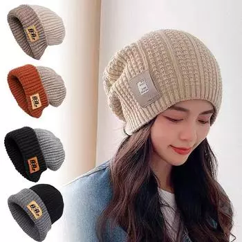 1 шт. мягкая маленькая толстая осенне-зимняя вязаная шапка с двумя боковыми головными уборами ворсовая шапка бини серый