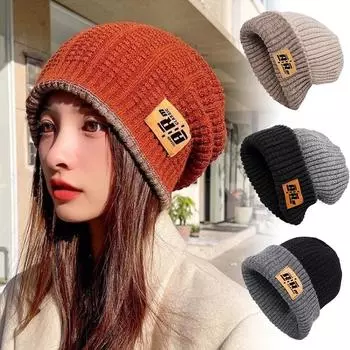 1 шт. мягкая маленькая толстая осенне-зимняя вязаная шапка с двумя боковыми головными уборами ворсовая шапка бини