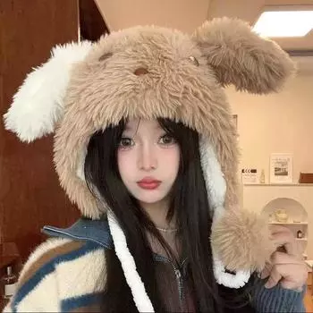 1 шт. Мягкая шапка с ушками кролика, плюшевая, утолщенная, защита, мультяшный щенок белый