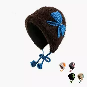 1 шт. мягкая утолщенная теплая дышащая шапка в этническом стиле с бантом теплая шапка бини защита ушей на открытом воздухе ветрозащитная