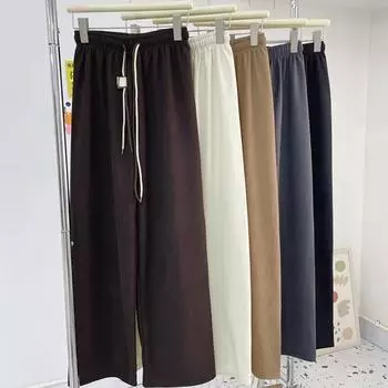 1 шт. мягкие летние женские спортивные повседневные трендовые прямые брюки широкие брюки с высокой талией свободные брюки бежевый