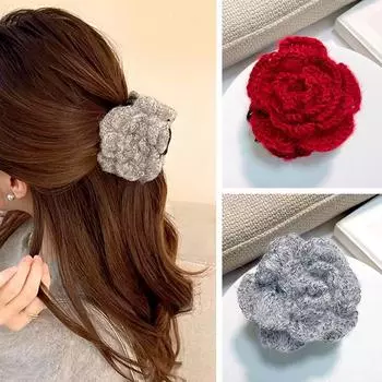 1 шт. мягкие заколки для волос коготь фламп вязаный цветок модные аксессуары для волос вечеринка роза день святого валентина поймать грация роза заколка для волос подарок серый