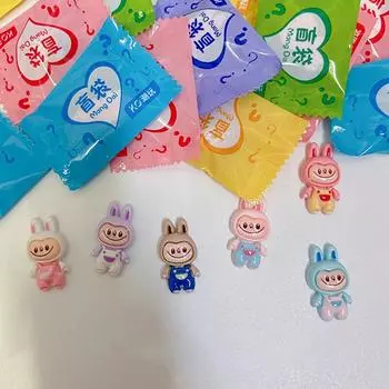 1 шт. мультяшная глянцевая кукла-животное Лабубу, слепой мешок, смоляные кабошоны с плоской задней частью, материалы для поделок, аксессуары для изготовления ювелирных изделий
