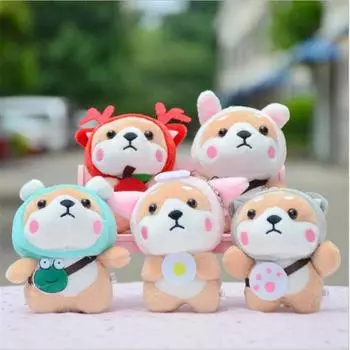 1 шт., мультяшная собака, мягкая игрушка, кулон, маленькая плюшевая игрушка в виде животного породы сиба-ину, милая мини-кукла, сумка, кулон, брелок для ключей для женщин, 11 см 0-10cm