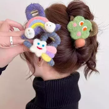 1 шт. мультяшная заколка для волос, хвостик, фетровый зажим, шпилька для волос, зимняя заколка для волос в виде звезды, милая шерстяная заколка для волос, аксессуары для волос