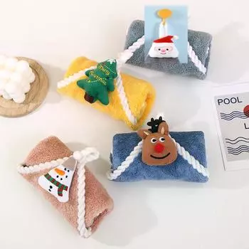 1 шт. Мультяшное полотенце для рук носовые платки в рождественском стиле со шнурком коралловый бархат ежедневное использование жёлтый