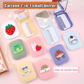 1 шт. мультяшное портативное складное зеркало для макияжа с выдвижной расческой для девочки, подарочные инструменты для макияжа, путешествия
