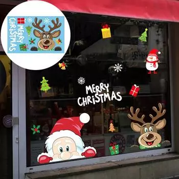 1 шт., мультяшные наклейки на стену, домашний декор, рождественские наклейки, Санта-олень, сделай сам, Лось, наклейки на окно, снежинка, украшение для вечеринки A