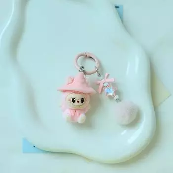 1 шт. Мультяшный флокированный брелок-волшебник Лабубу, милый подвесной кулон для сумки, украшение для рюкзака, чехла для наушников, подарки на день рождения